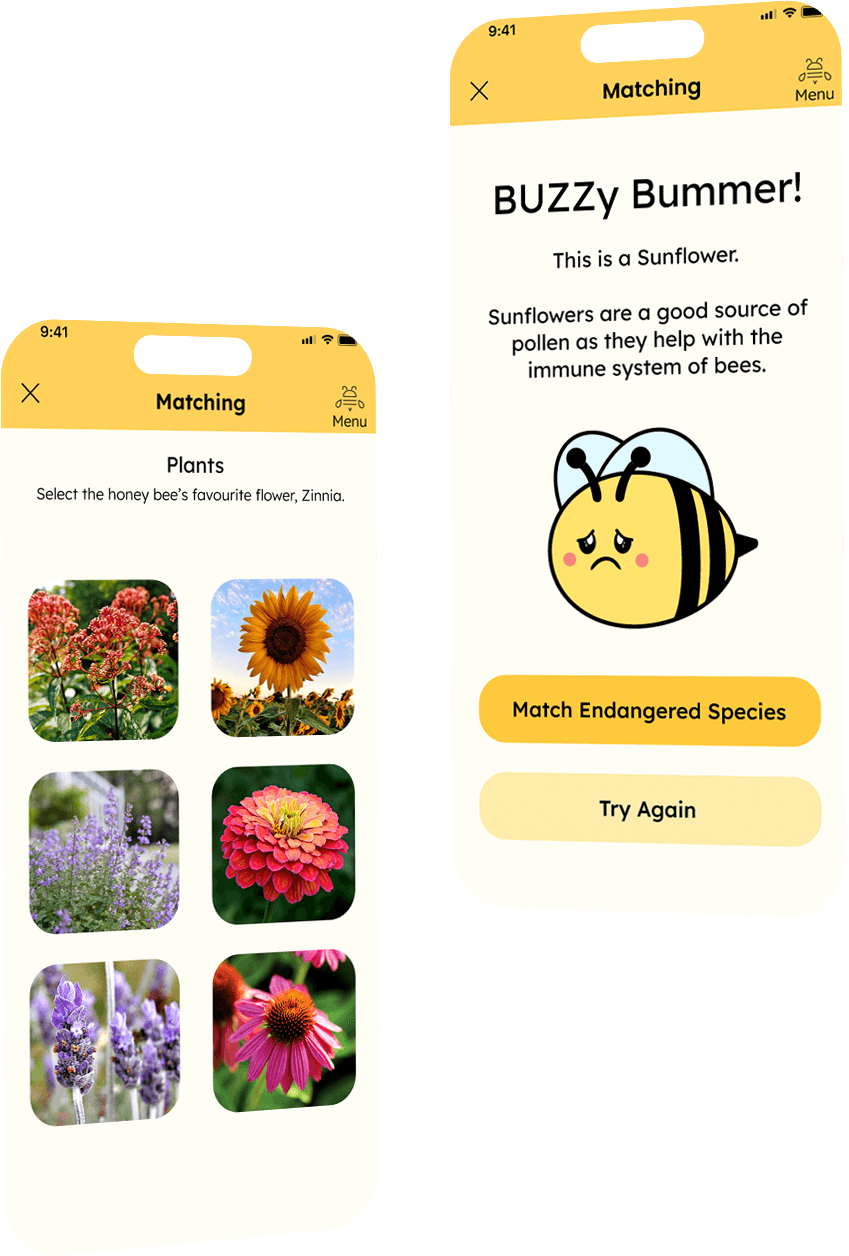 screen mockup of hivefive's matching pages