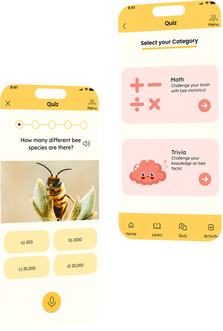 two screens of hivefive's quiz pages
