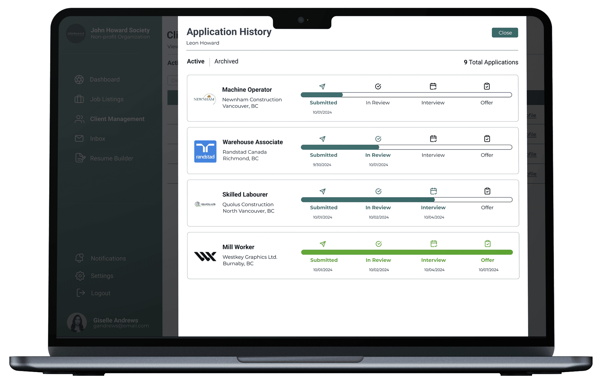 reachout application page on laptop mockup