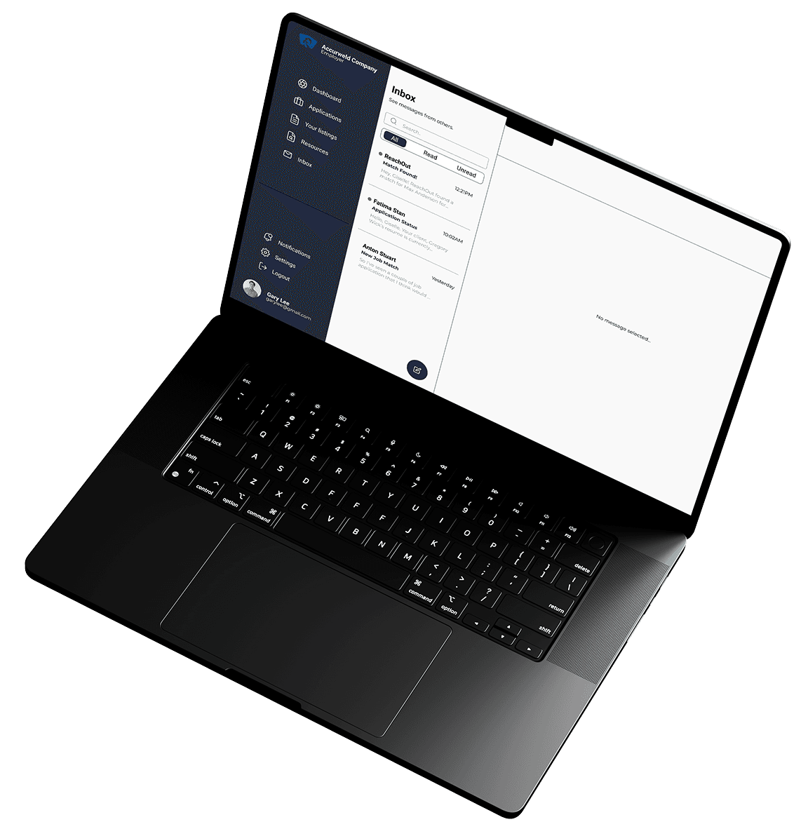 reachout inbox page on laptop mockup