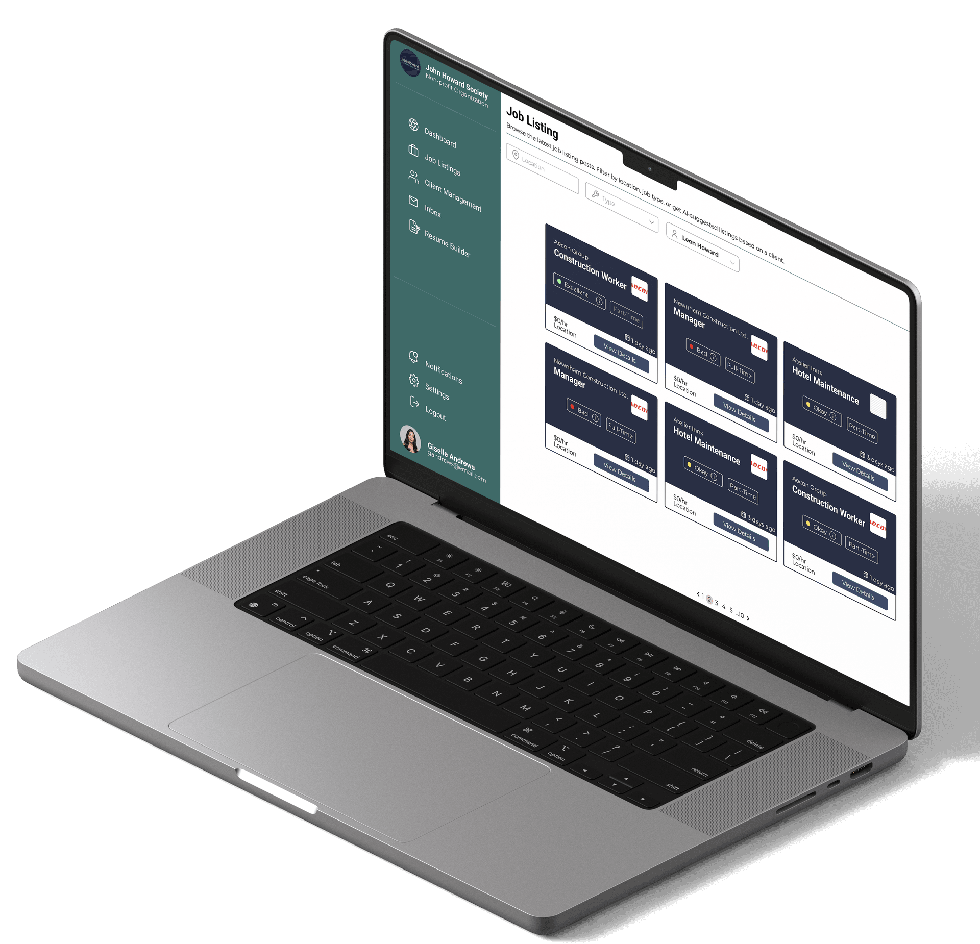 reachout ai matching page on laptop mockup