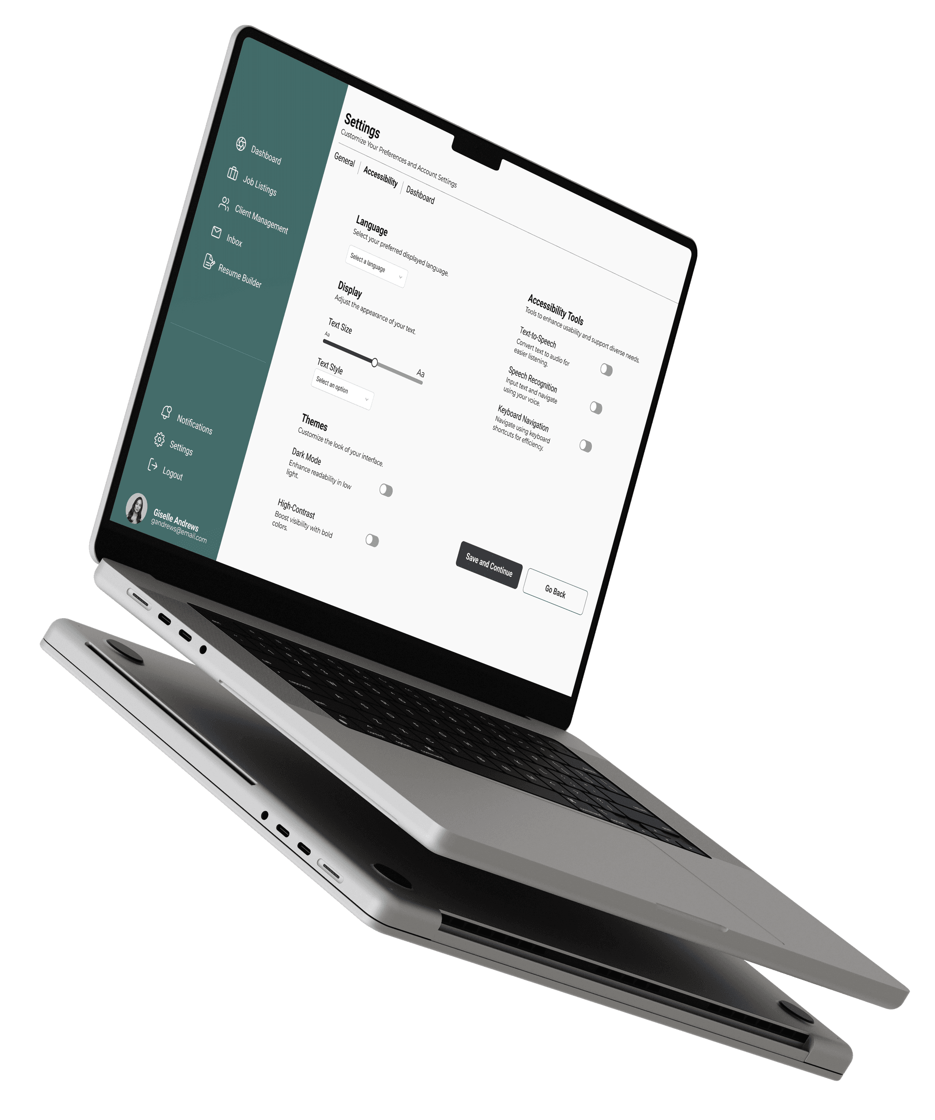 reachout settings page on laptop mockup